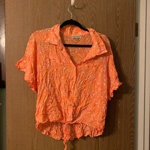 Democracy orange, yellow, and white floral tie front blouse